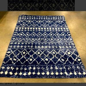 Safaveigh Berber Shag Blue White Area Rug Diamond Pattern 5x7